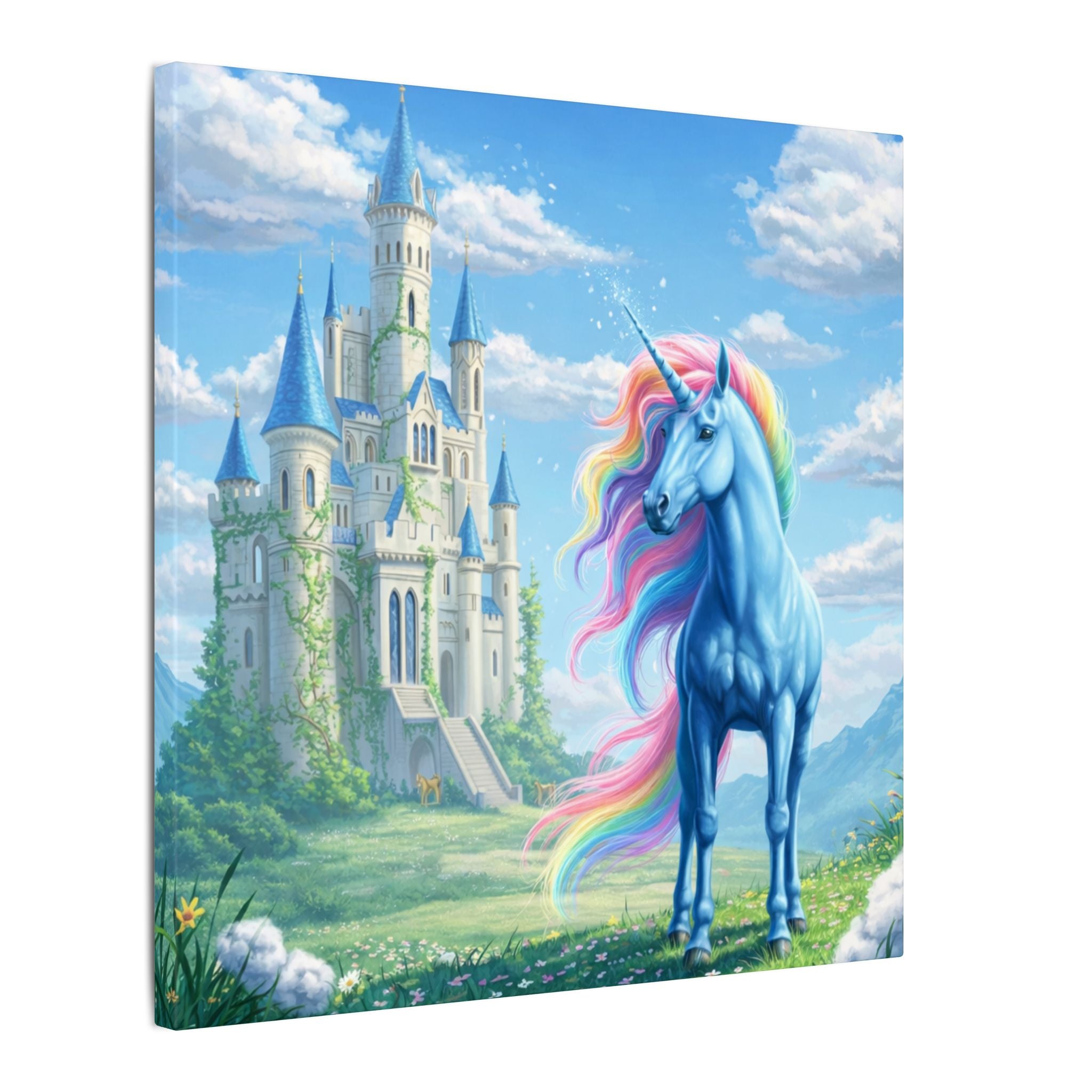 Magical Unicorn Castle Canvas Wall Art Girls Unicorn Bedroom Decor Fantasy Princess Room Wall Art 16x16 or 24x24