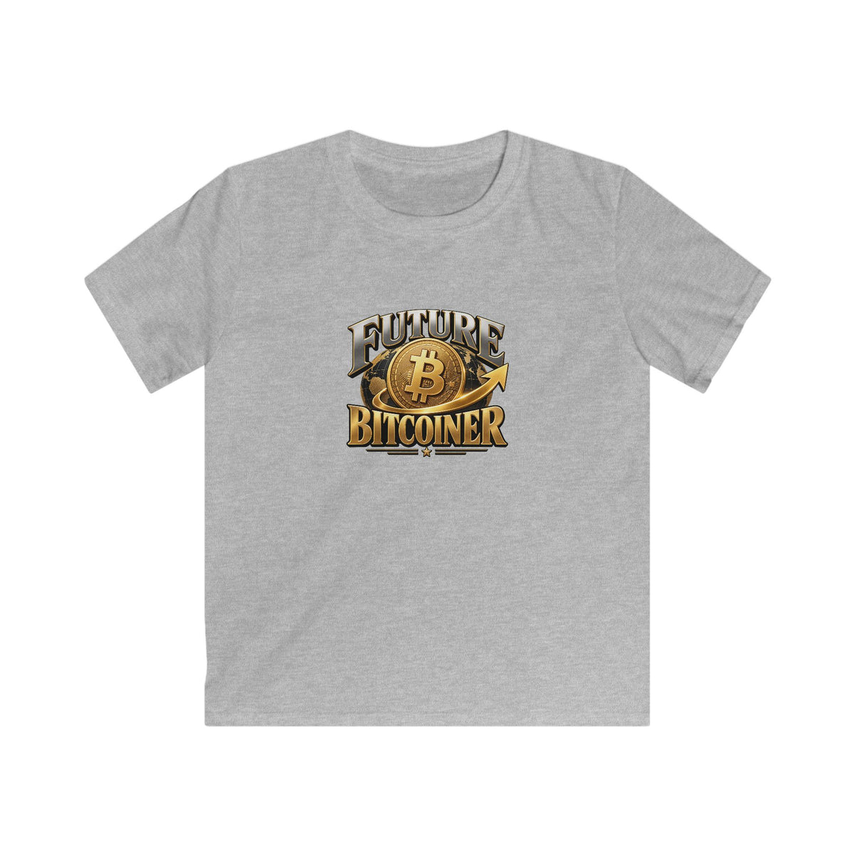 SatsandStripes.com Future Bitcoiner Youth SoftStyle T-Shirt – Bitcoin Kids Tee, Crypto Gift Shirt Grey