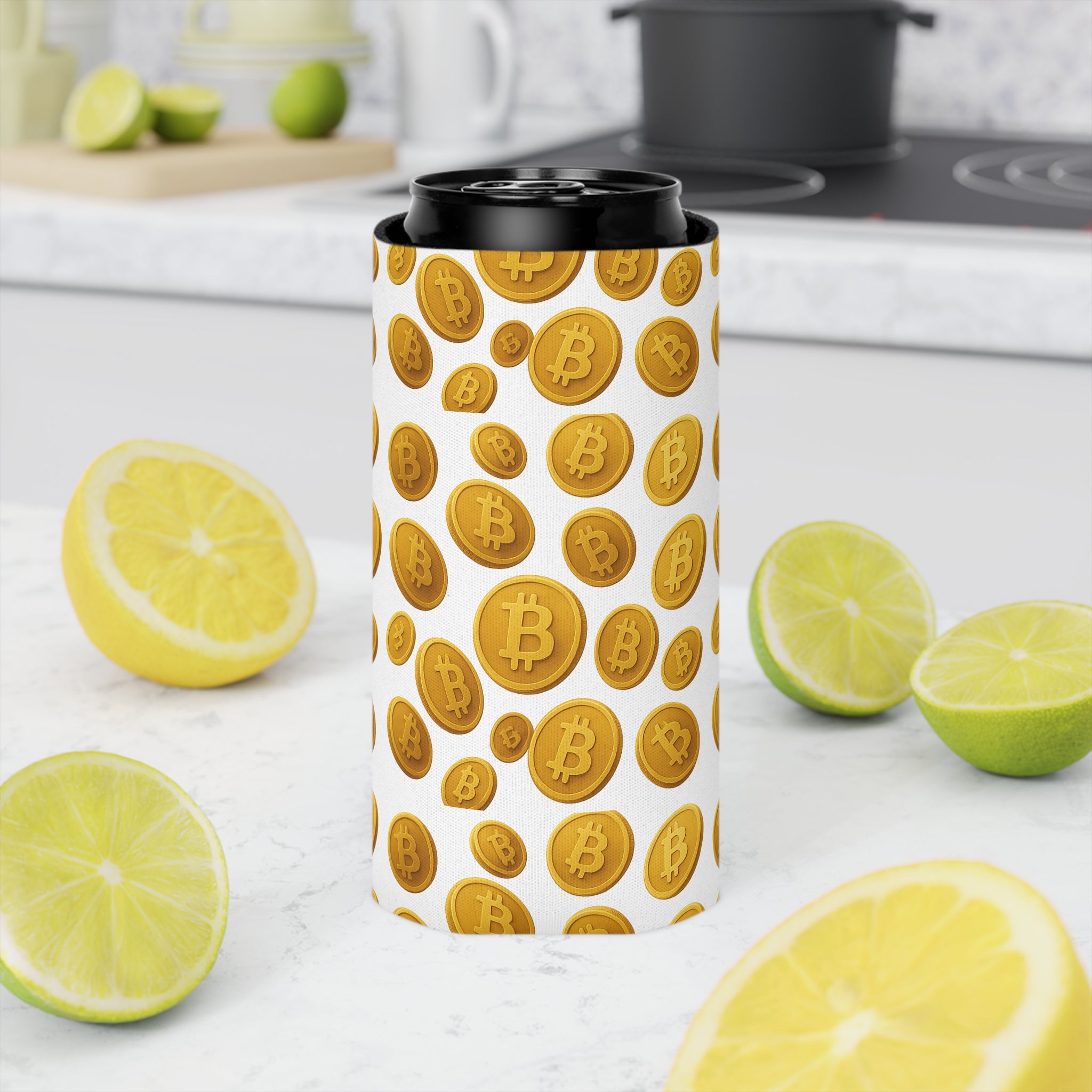 Bitcoin Gold Coin Koozie Cooler - Crypto Drink Sleeve for Regular & Slim Cans