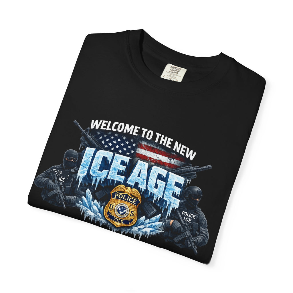SatsandStripes.com Welcome to the New ICE Age T-Shirt Pro Law Enforcement Shirt Patriotic Tactical Tee Police Support Apparel Black Folded