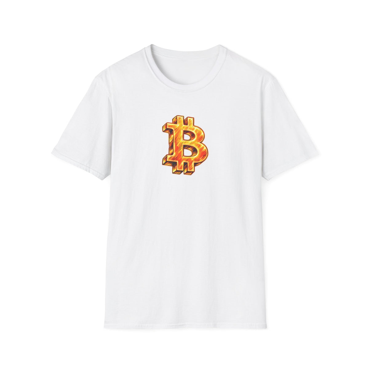 Fiery Bitcoin Logo Softstyle® T-Shirt Bold BTC Graphic Tee for HODLers & Bitcoin Fans 4 colors - 100% cotton