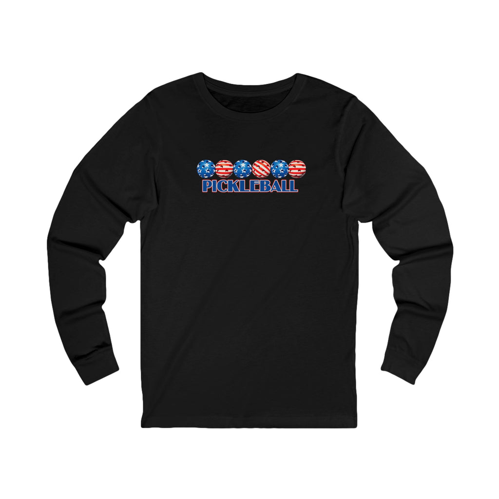 Patriotic Pickleball Long Sleeve Shirt USA Pickleball American Flag Tee Pickleball Player Gift Court Sports 4 colors 100% cotton