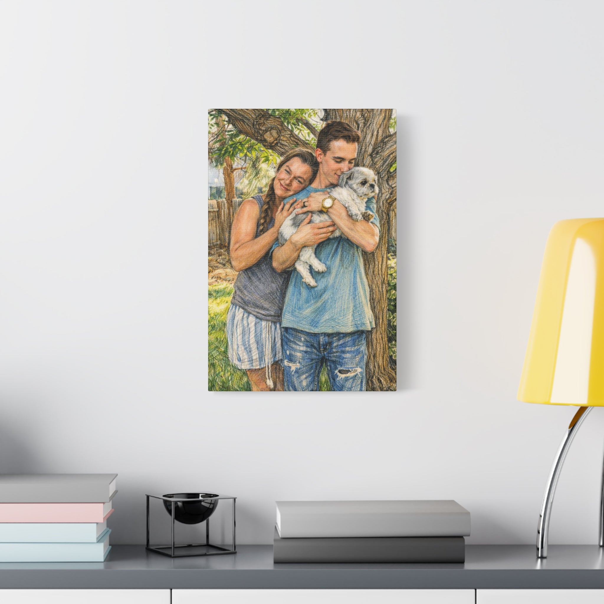 SatsandStripes.com Custom Mother Son Dog Portrait Colored Sketch Family Pet Painting Personalized Memorial or Gift Art Print 12 x 18