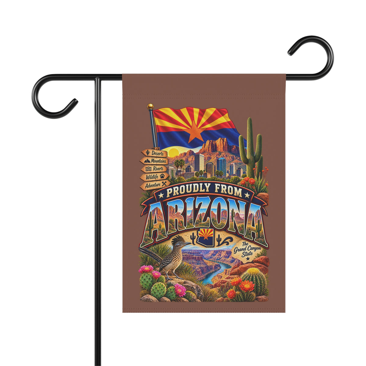 SatsandStripes.com Proudly From Arizona Garden Flag 12 x 18 – Grand Canyon State Desert, Cactus & Roadrunner Yard Decor