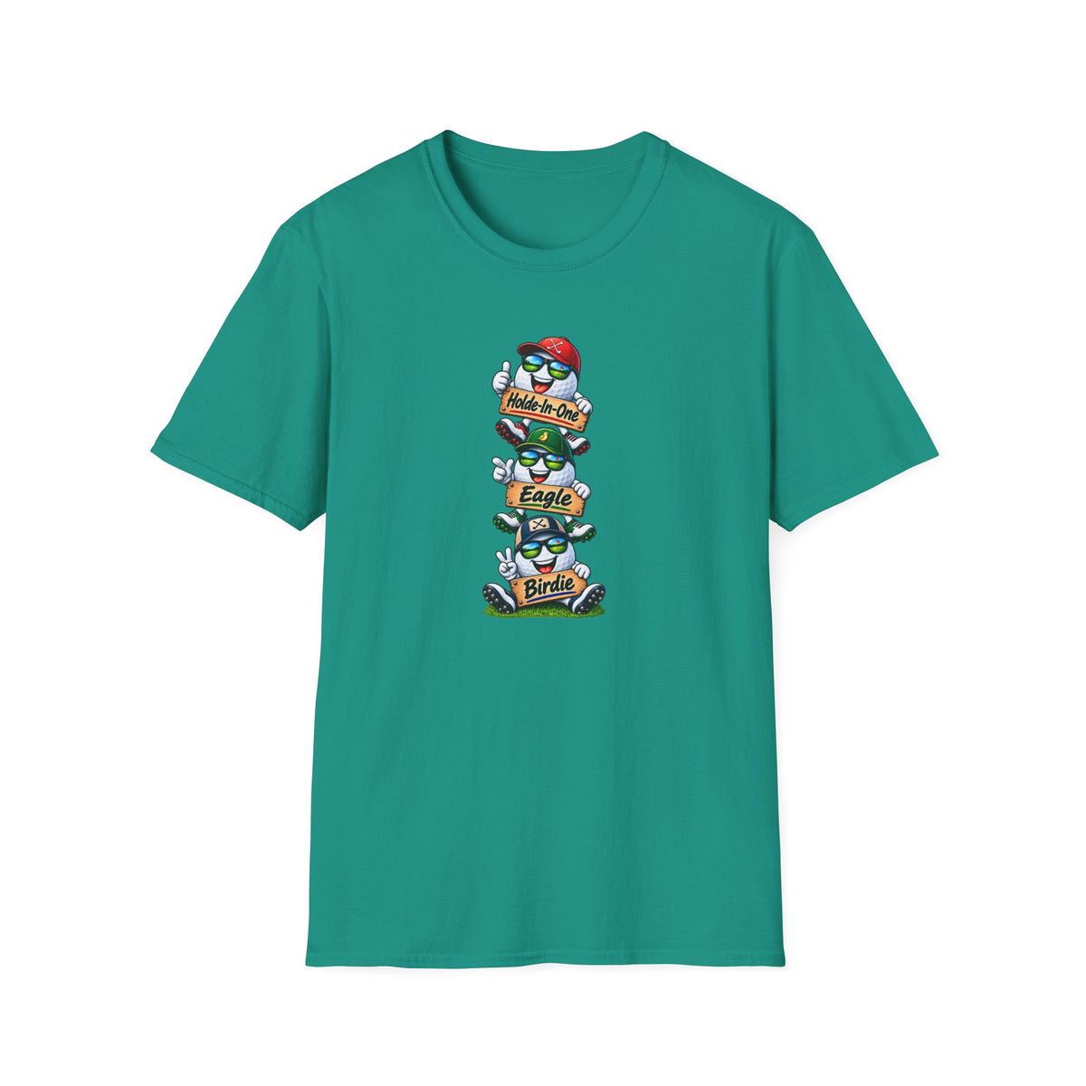 SatsandStripes.com Hole-In-One, Eagle & Birdie Golf T-Shirt – Funny Golfer Graphic Tee Teal