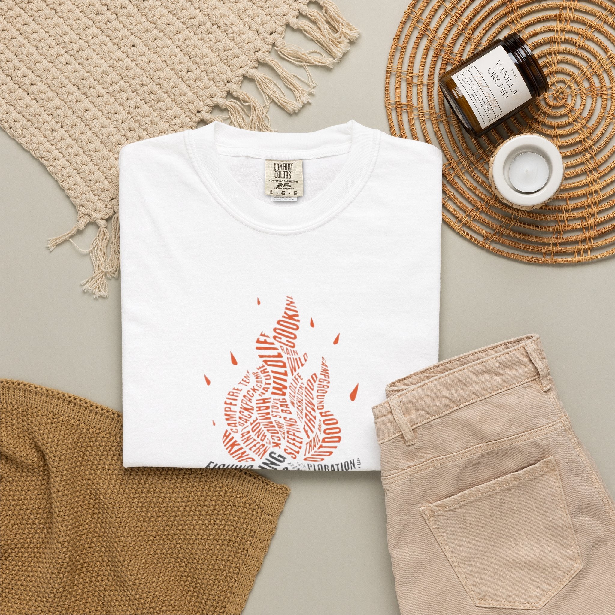 Campfire Typography T-shirt Camping Bonfire Graphic Tee 2 colors 100% cotton