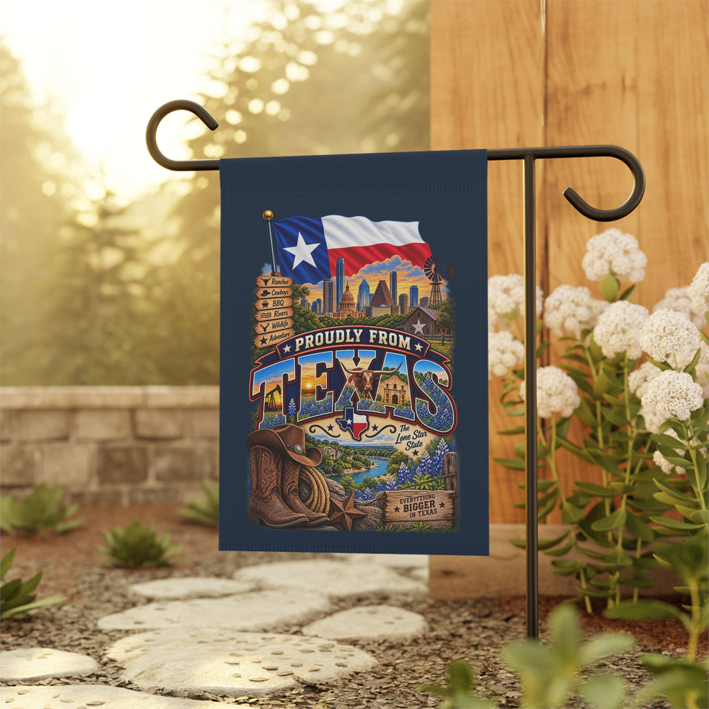 SatsandStripes.com Proudly From Texas Garden Flag 12 x 18 – Lone Star State Bluebonnets, Cowboy & Ranch Yard Decor