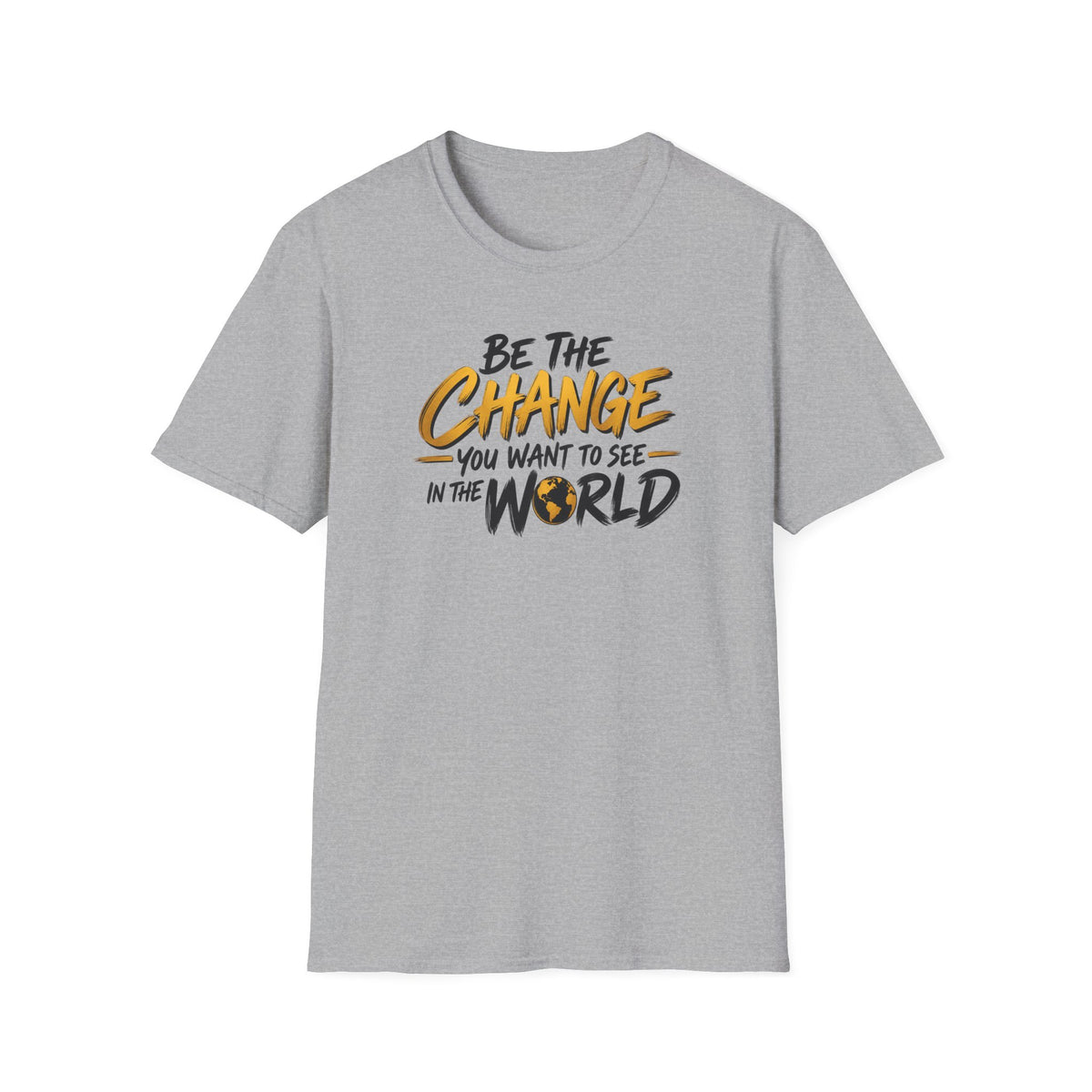 Satsandtripes.com Be the Change T-Shirt – Inspirational World Change Graphic Tee Grey