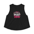SatsandStripes.com Weights Before Dates Women’s Crop Top – Funny Gym Workout Tank Black