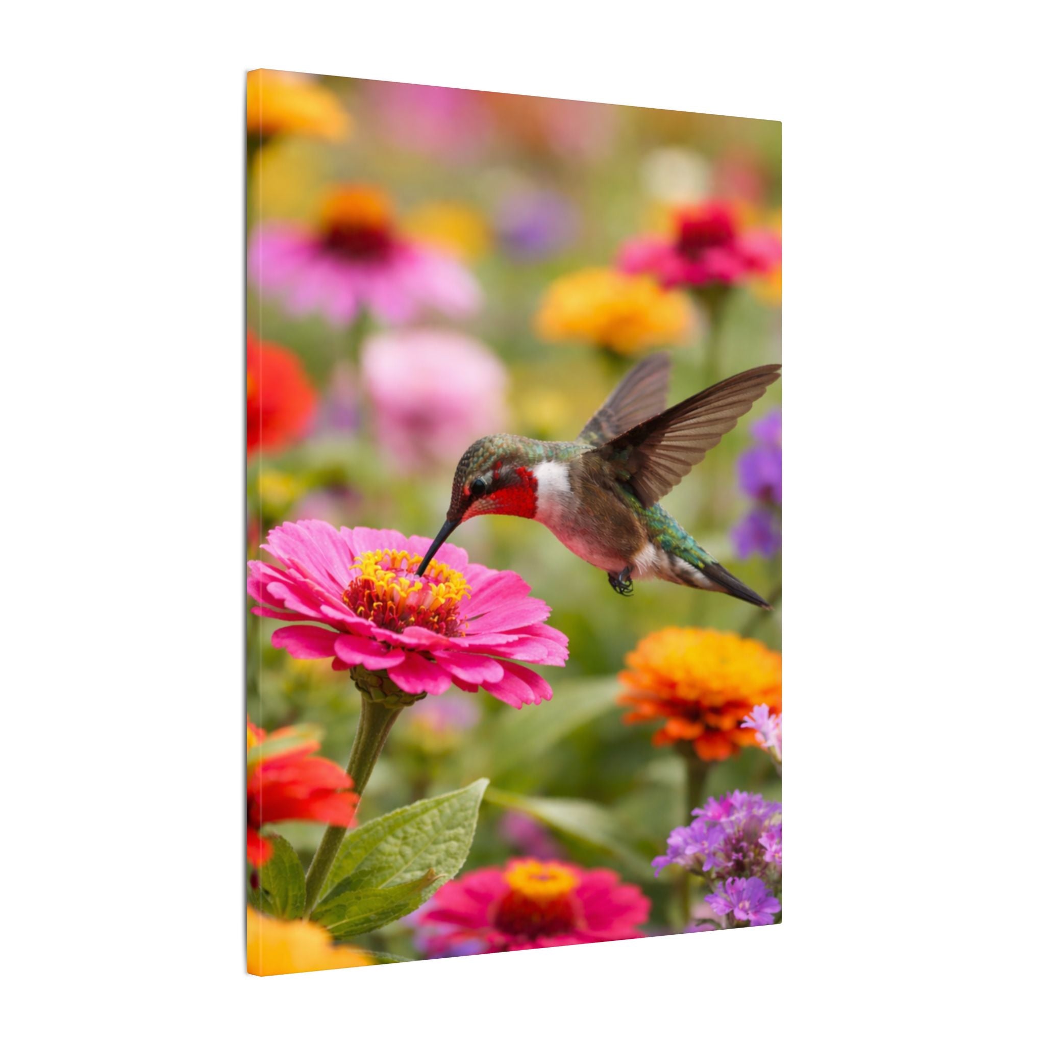 Hummingbird Flower Canvas Print Colorful Garden Wall Art Nature Bird Canvas Decor 18" x 24"