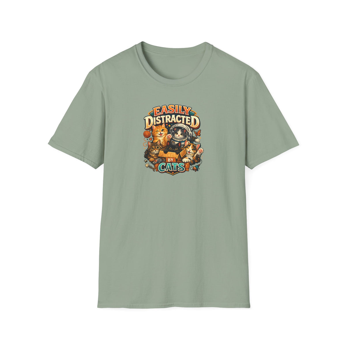 SatsandStripes.com Easily Distracted by Cats T-Shirt Cute Cat Lover Shirt Funny Cat Mom Tee Cozy Pet Lover Gift Sage