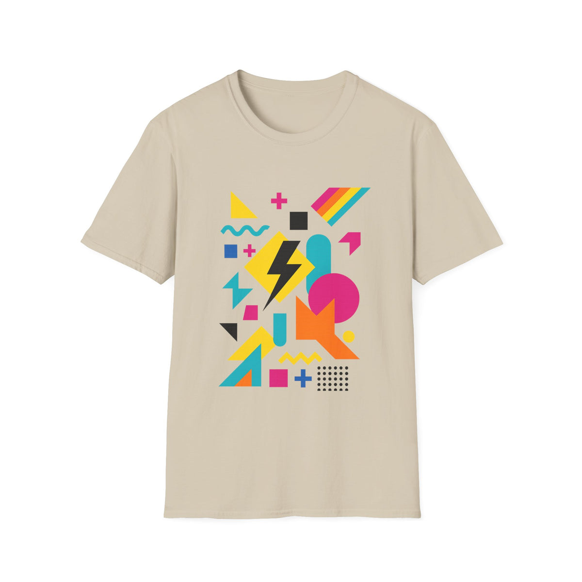 Colorful Geometric Print Softstyle® T-Shirt Graphic Tee Casual Wear Street Style Gift Idea Sand