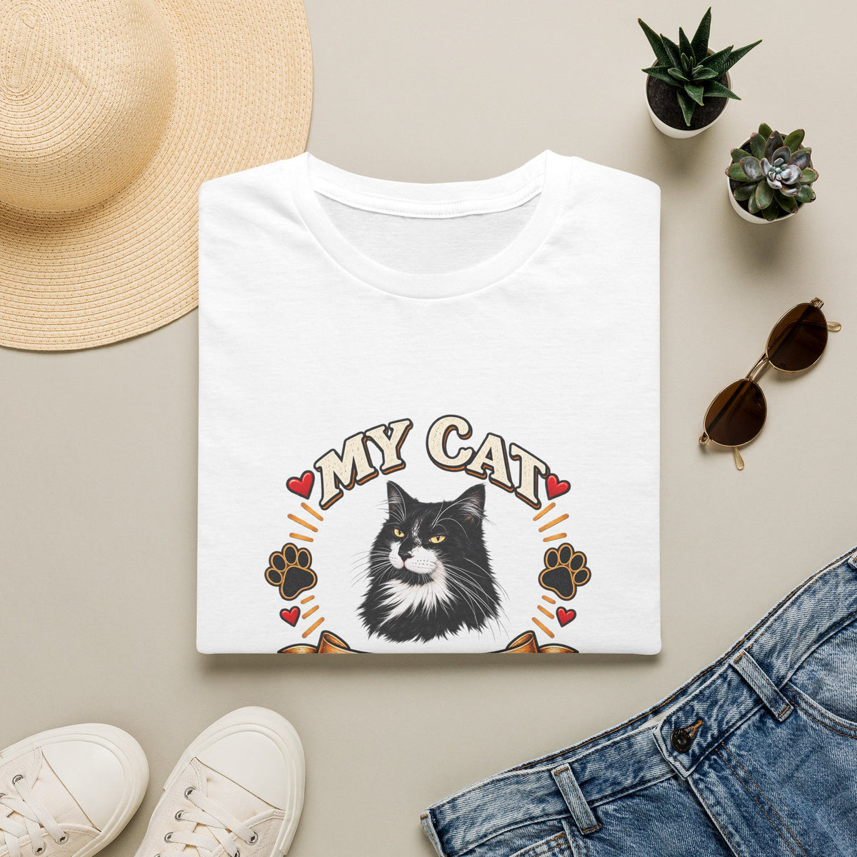 SatsandStripes.com My Cat Is My Favorite Person Personalized Softstyle® T-Shirt – Custom Pet Photo Cat Lover Shirt Version 2 White Folded