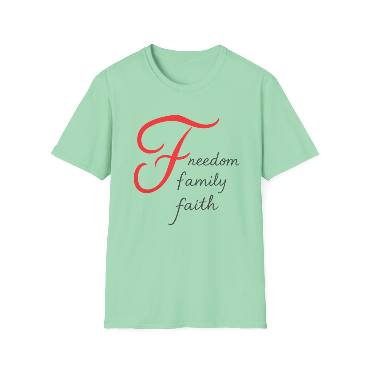 SatsandStripes.com Freedom Family Faith T-Shirt Inspirational Christian Tee Mint Green