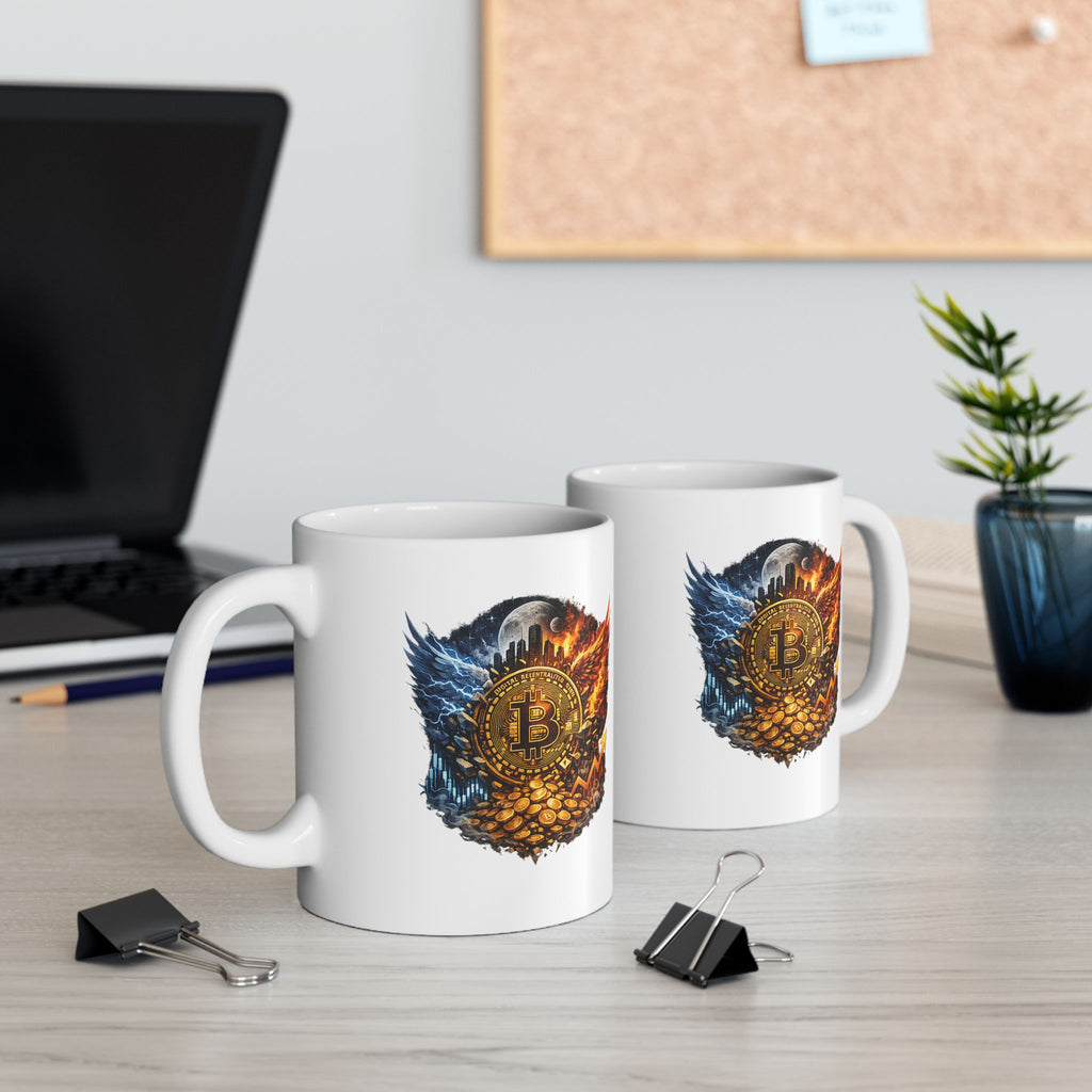 Bitcoin Fire & Ice Mug Crypto Coffee Cup Bullish BTC Art Mug Cryptocurrency Investor Gift Crypto Trader Desk Mug 11 oz