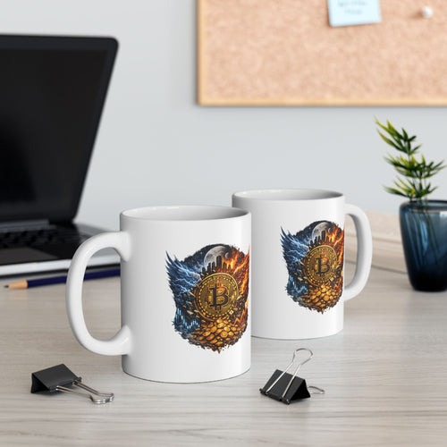 Bitcoin Fire & Ice Mug Crypto Coffee Cup Bullish BTC Art Mug Cryptocurrency Investor Gift Crypto Trader Desk Mug 11 oz