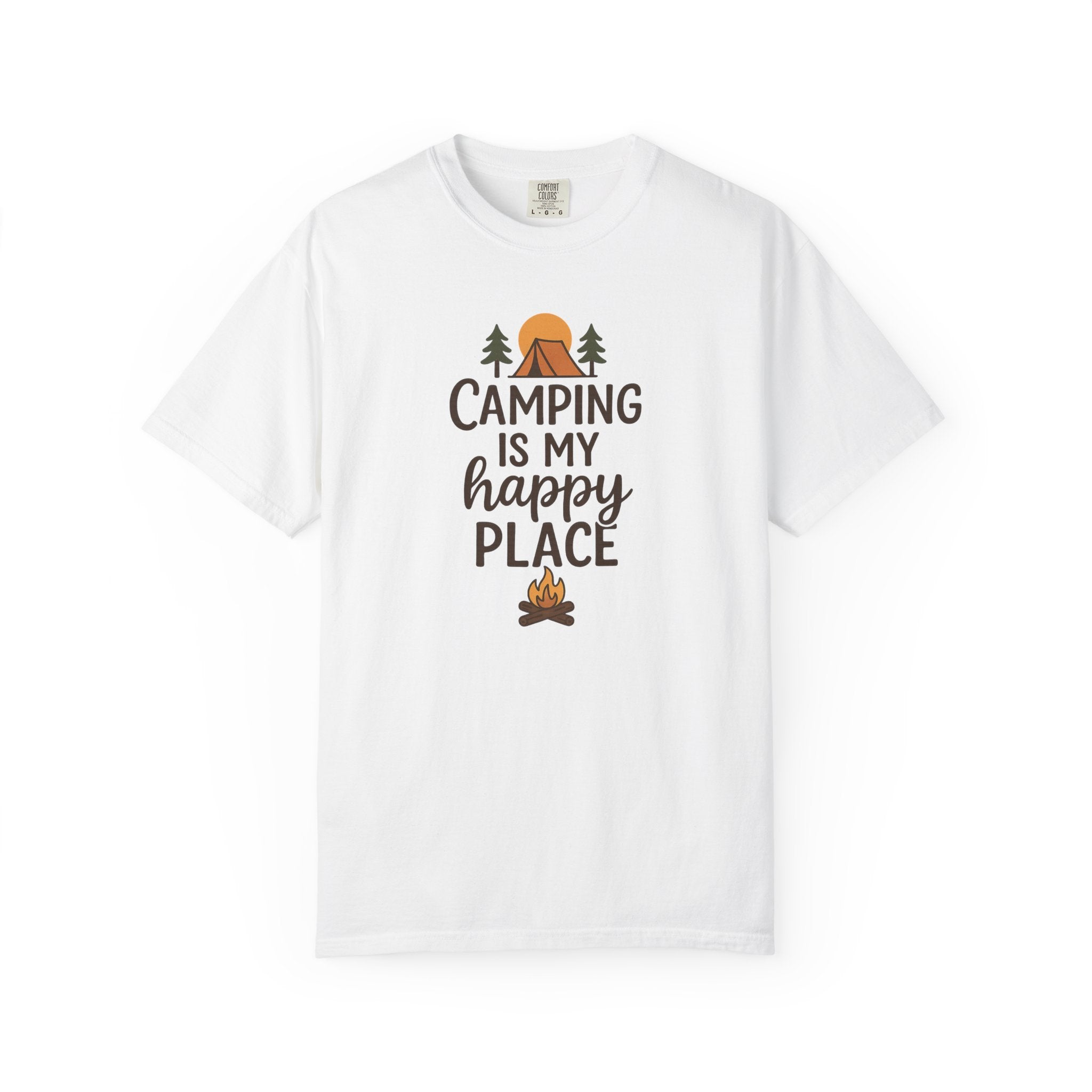 Camping Is My Happy Place T-shirt Camping Graphic Tee, Tent & Campfire Design 5 colors 100% cotton