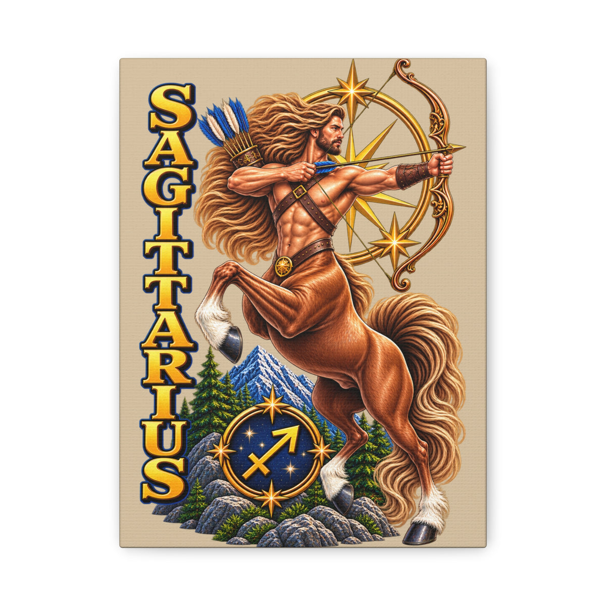 SatsandStripes.com Sagittarius Zodiac Canvas Wall Art – 9" x 12" Centaur Archer Astrology Décor & Birthday Gift