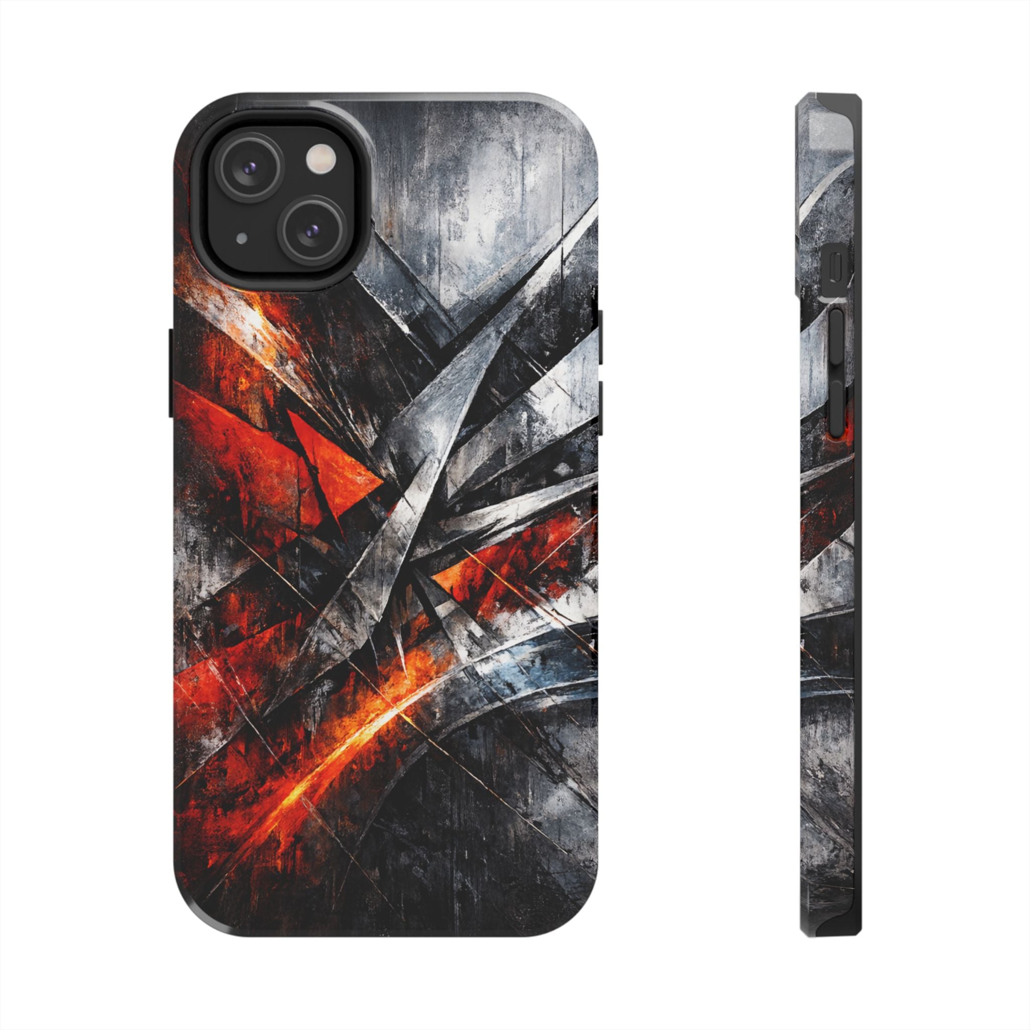 Abstrakte Rot-Schwarze Handyhülle Geometrisches Armor-Design Stoßfeste Hülle iPhone & Samsung