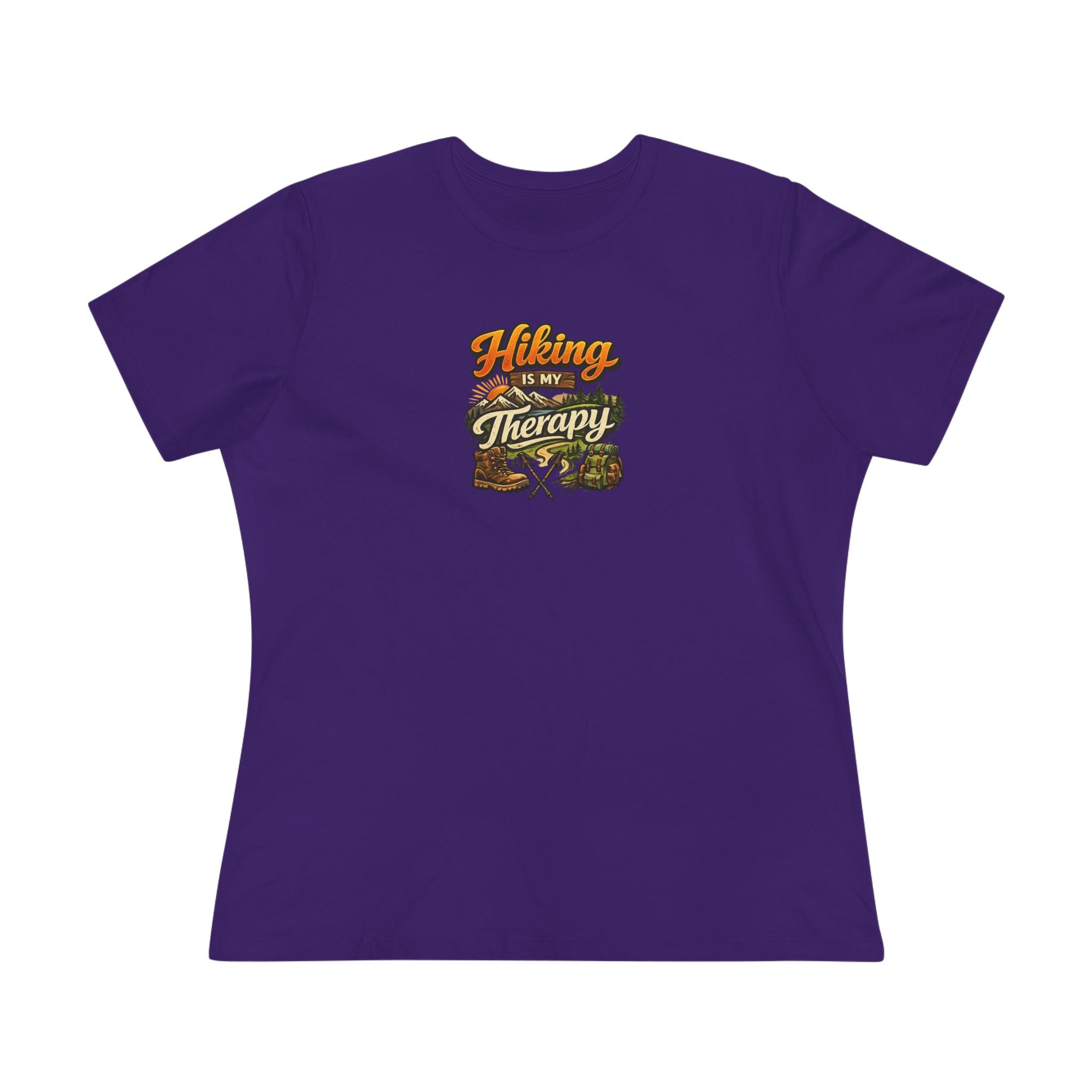 Sats and Stripes Hiking Is My Therapy Women's Shirt Funny Hiking Lover Tee  Purple
