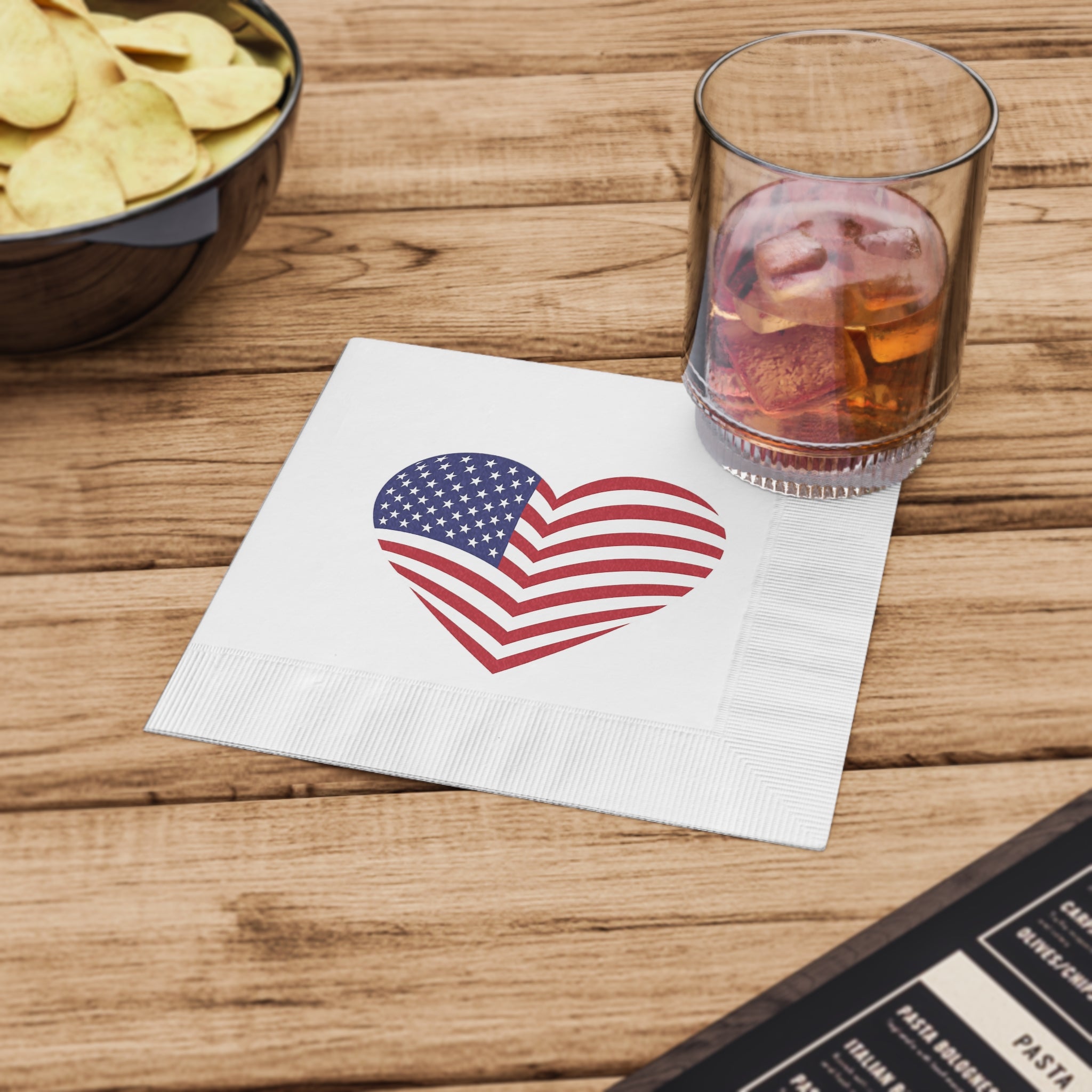 American Flag Heart Napkins Patriotic Party Napkins for 4th of July Memorial Day USA Celebrations (50 or 100 Count) 2 sizes