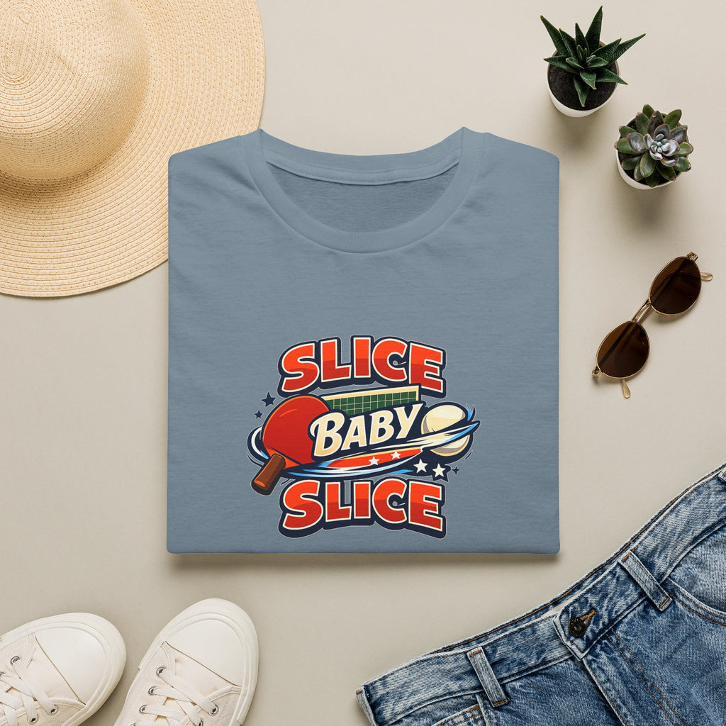 Sats and Stripes Slice Baby Slice Table Tennis T-Shirt Ping Pong Graphic Tee Blue Jean Folded