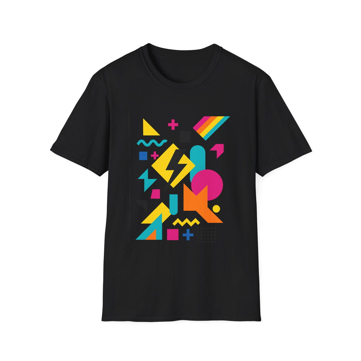 Colorful Geometric Print Softstyle® T-Shirt Graphic Tee Casual Wear Street Style Gift Idea Black
