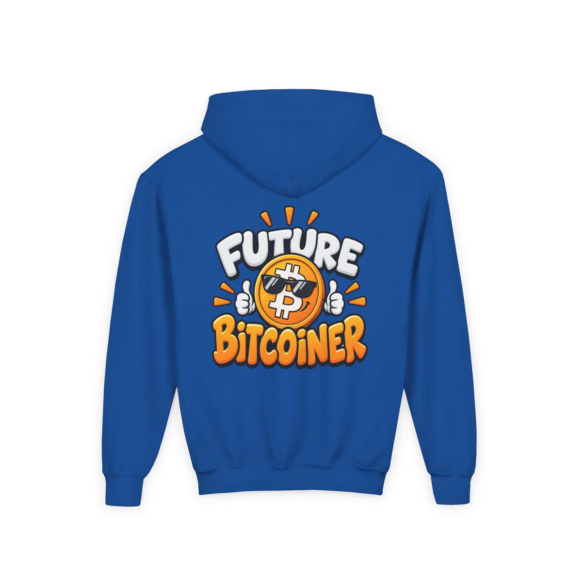 SatsandStripes.com Future Bitcoiner Youth Hoodie – Kids Bitcoin Sweatshirt Royal Blue