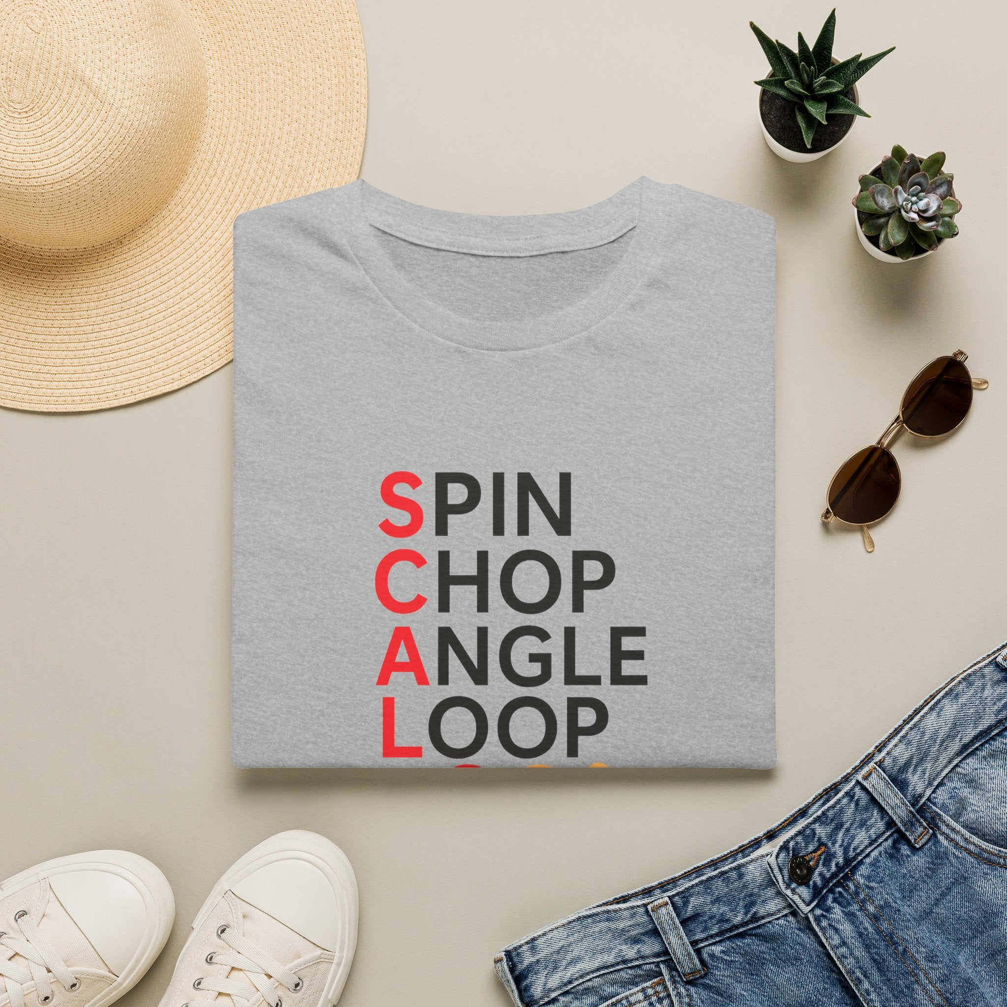 Sats and Stripes Table Tennis Spin, Chop, Angle, Loop T-Shirt Ping Pong Tee for Players Grey Folded