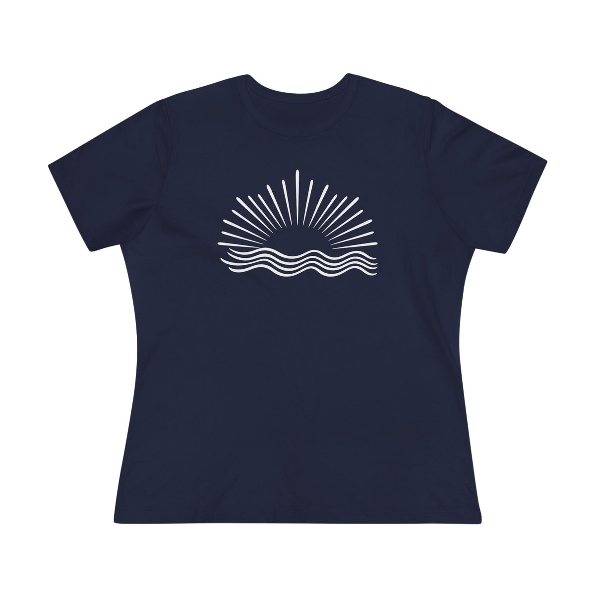 SatsandStripes.com Women’s Minimalist Sun & Waves T-Shirt – Relaxed Fit Cotton Beach Tee Navy