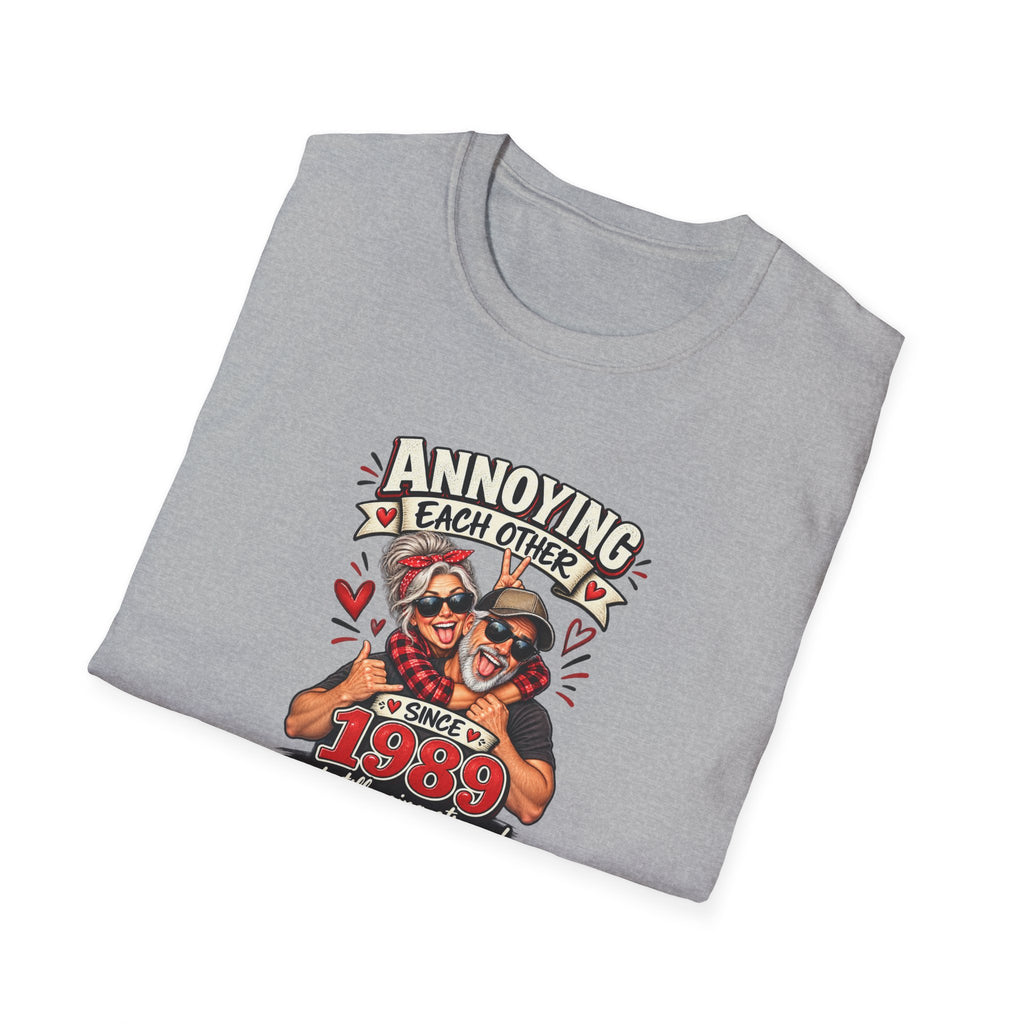 Personalized Annoying Each Other Since [Year] T-Shirt – Funny Couples Anniversary Gift – Custom Year Husband & Wife Tee Grey Folded