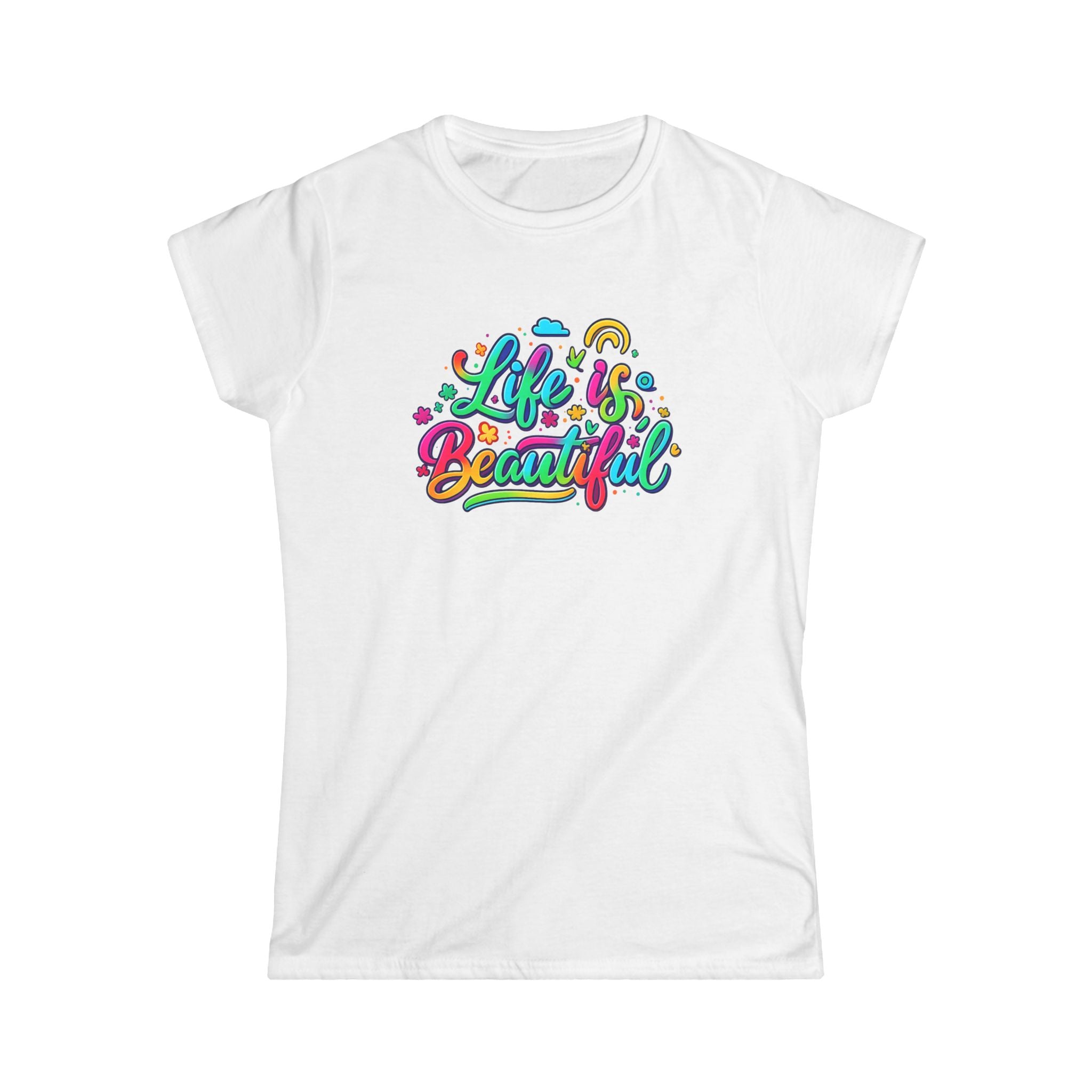 Life Is Beautiful Women's Tee Colorful Positive Vibes Shirt for Her 5 colors 100% cotton