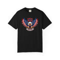 🇺🇸 USA ROCKS Garment-Dyed T-shirt– Born Free. Built Fierce. Patriotic Eagle Graphic Tee  colors - 100% cotton