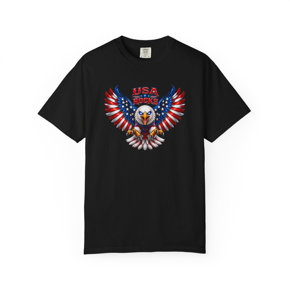 🇺🇸 USA ROCKS Garment-Dyed T-shirt– Born Free. Built Fierce. Patriotic Eagle Graphic Tee  colors - 100% cotton
