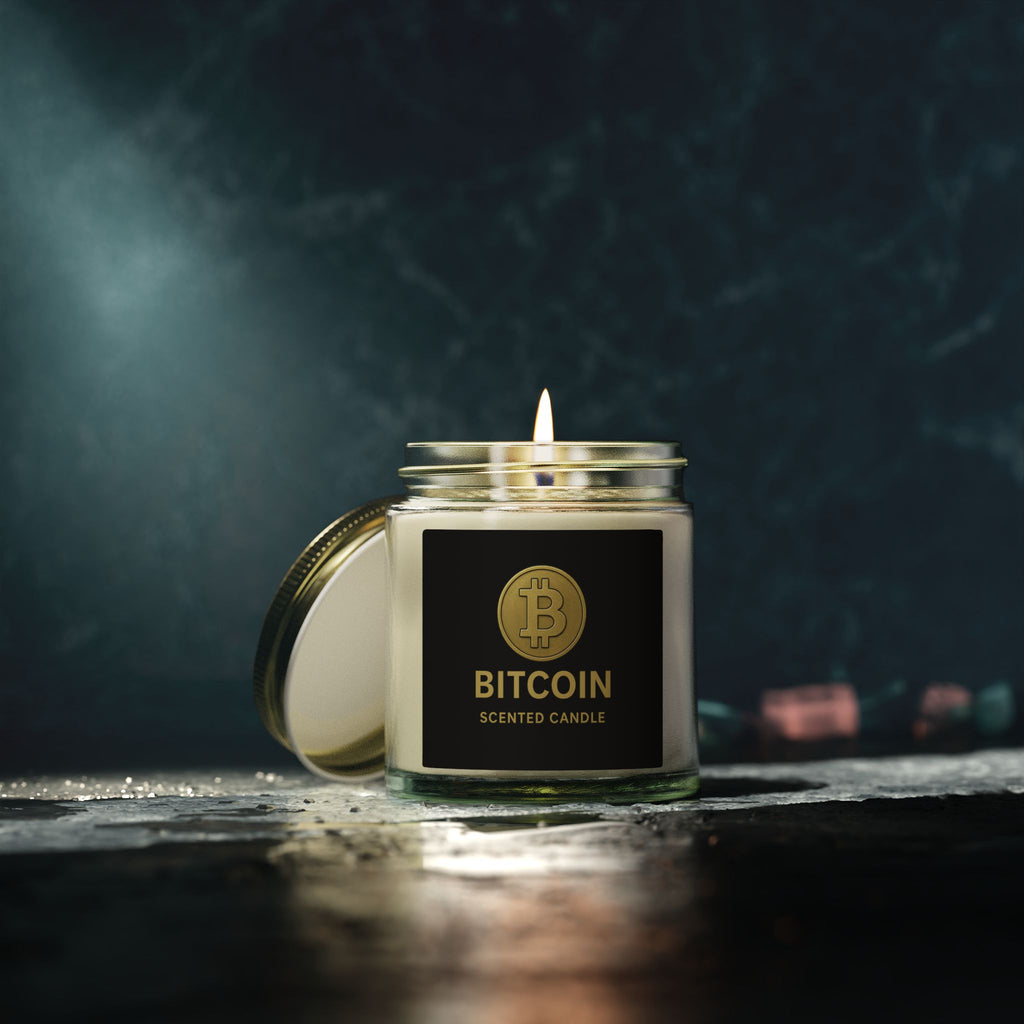 Bitcoin Logo Candle Coconut Apricot Wax Candle 4 oz & 9 oz sizes 8 fragrances available