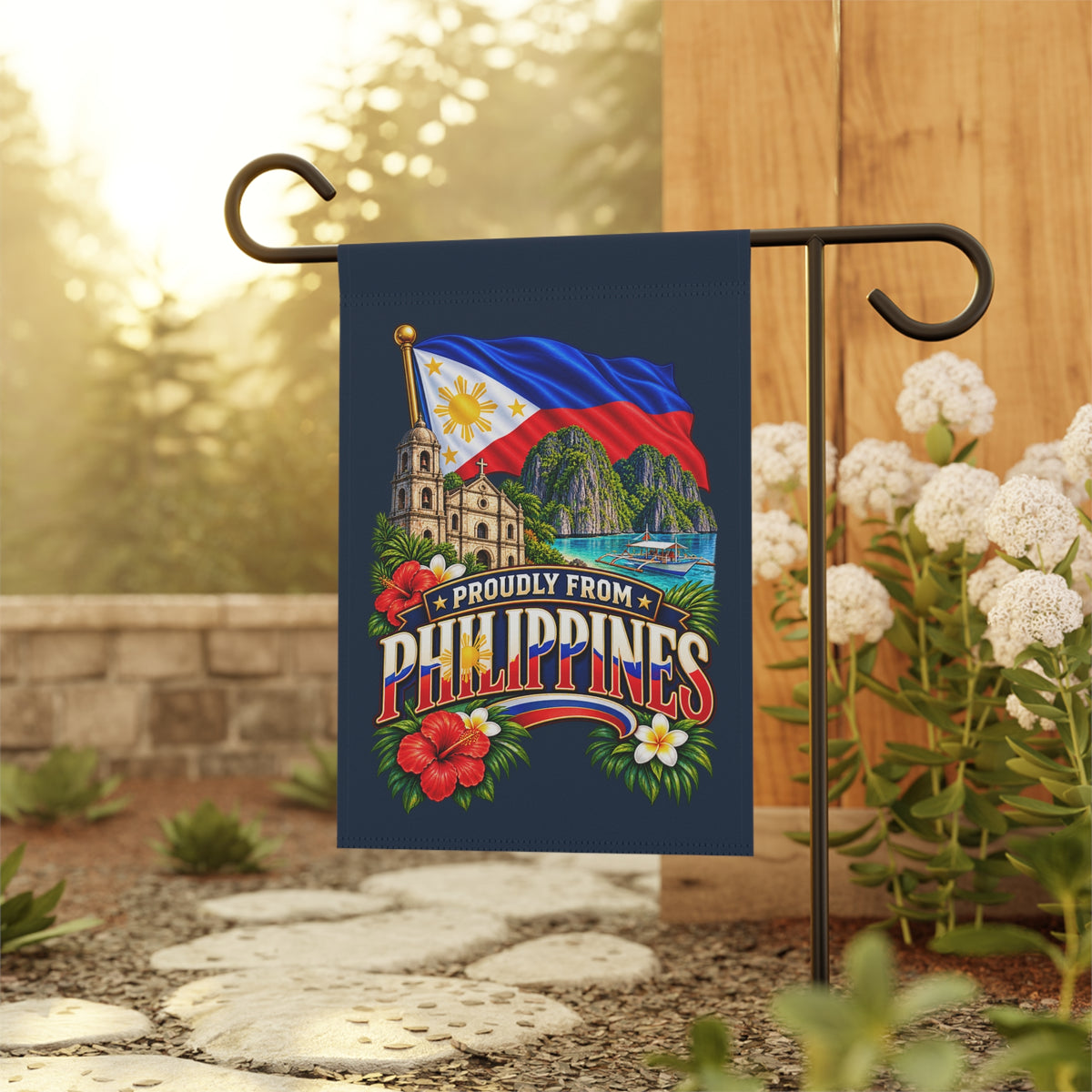 SatsandStripes.com Proudly From the Philippines Garden Flag 12 x 18 – Filipino Pride, Tropical Islands & Heritage Outdoor Decor