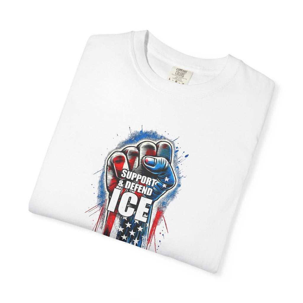 Support & Defend ICE TShirt Patriotic Law Enforcement Shirt Pro ICE Graphic Tee American Flag Fist Shirt 5 colors 100% cotton