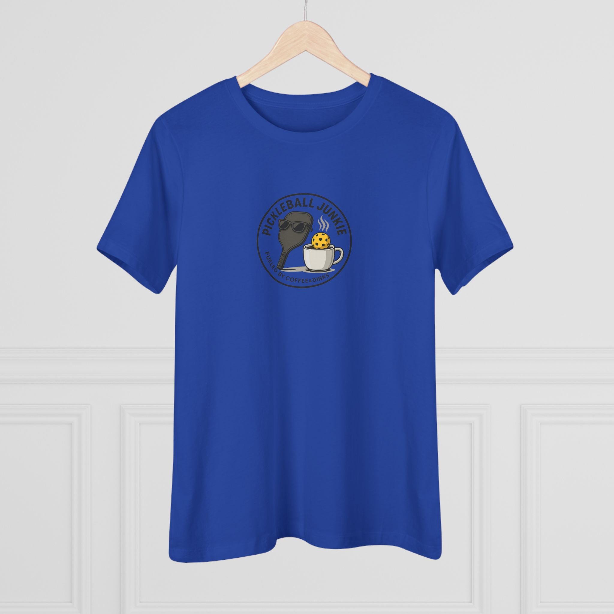 Pickleball Junkie Women's Tee Funny Pickleball Shirt Coffee Lover Pickleball Gift Pickleball Player Top 4 colors 100% cotton