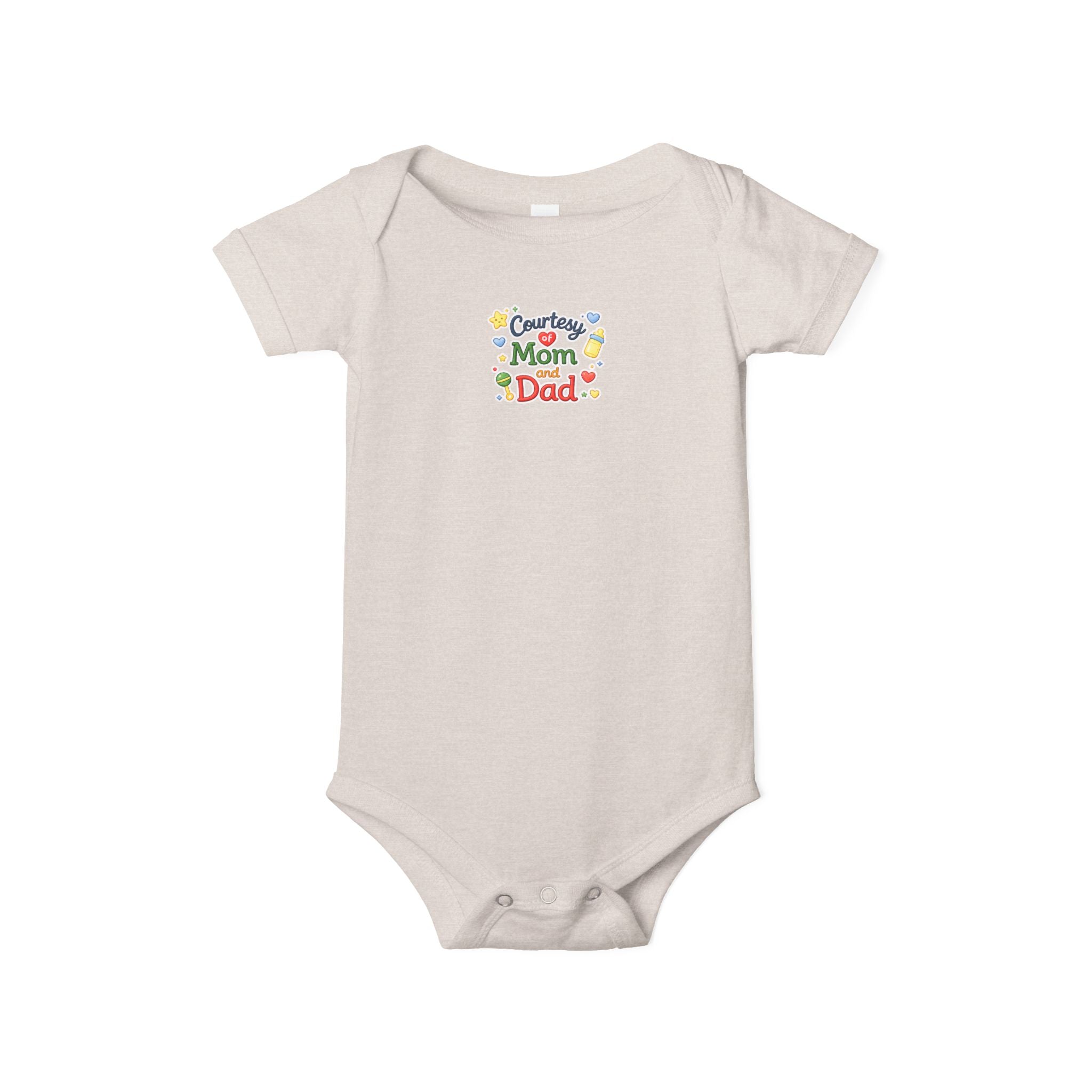 Courtesy of Mom and Dad Baby Onesie Cute Baby Shower Gift Infant Outfit for Boys or Girls Baby Announcement Outfit 7 colors