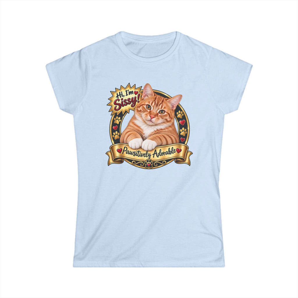 SatsandStripes.com Custom Fur Baby Women’s T-Shirt – Personalized Pet Photo Tee Cat Favorite Pets Light Blue
