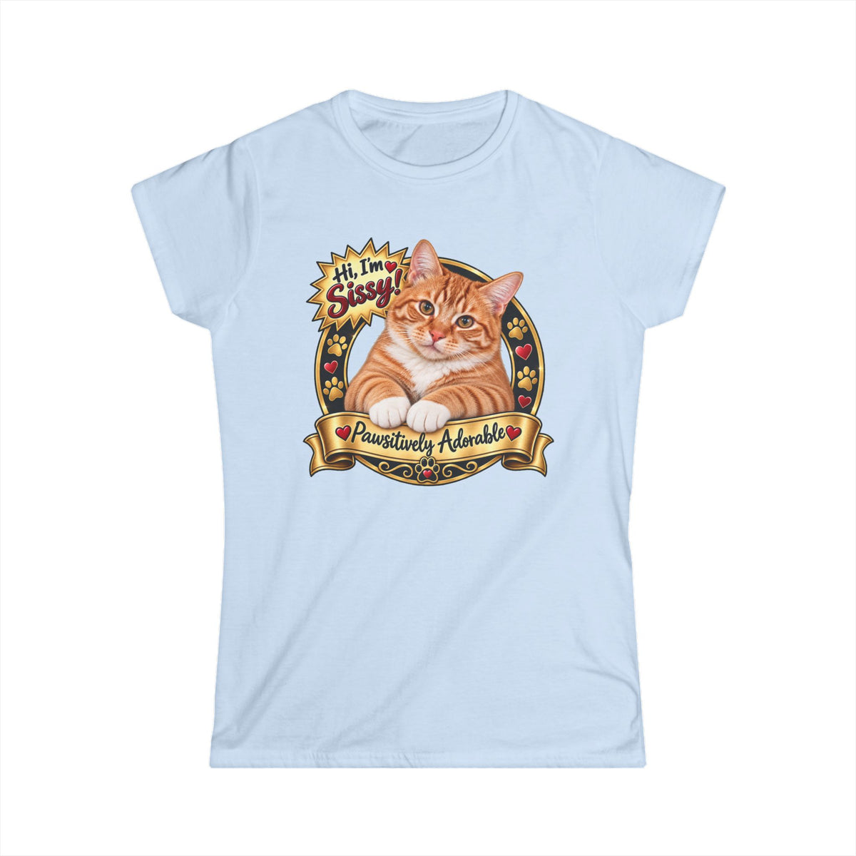 SatsandStripes.com Custom Fur Baby Women’s T-Shirt – Personalized Pet Photo Tee Cat Favorite Pets Light Blue
