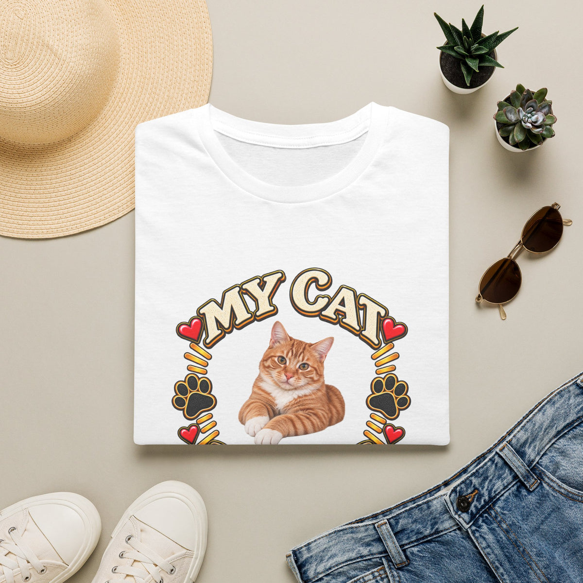 SatsandStripes.com My Cat Personalized Softstyle® T-Shirt – Custom Pet Photo Cat Lover Shirt White Folded