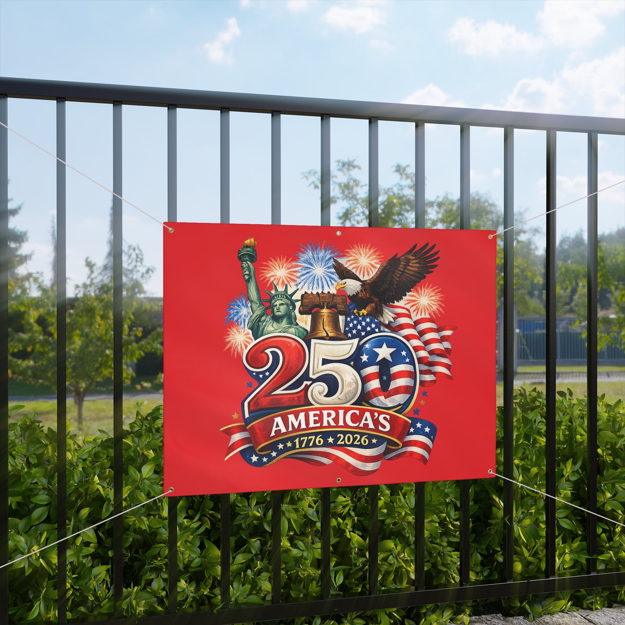 America 250 Banner Patriotic 250th USA Anniversary Vinyl Banner Fourth of July Party Decoration Patriotic Event Banner 2 sizes