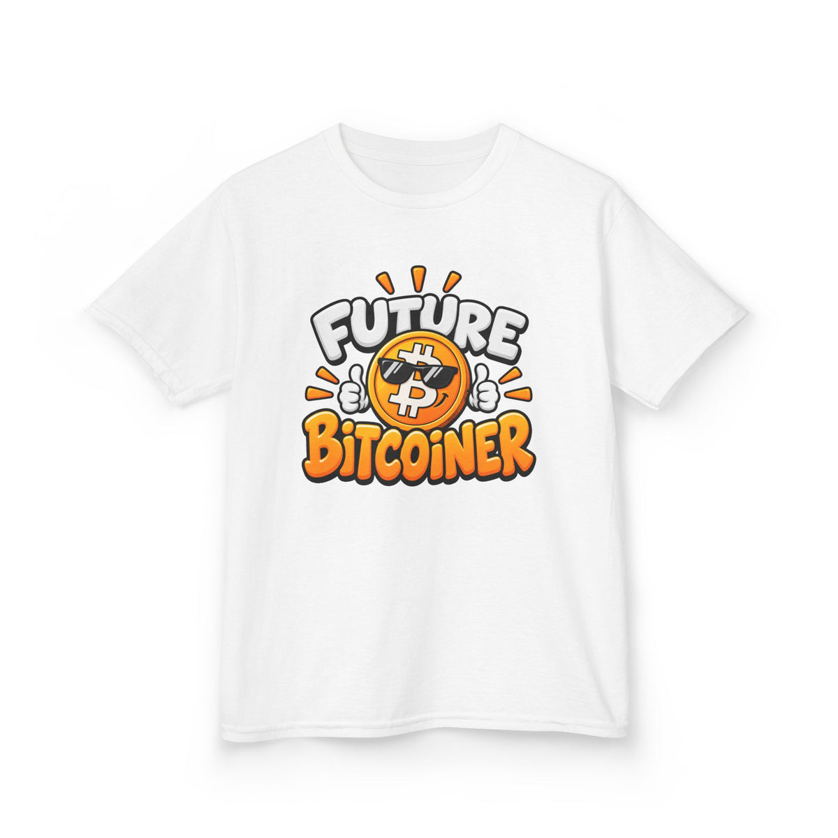 SatsandStripes.com Future Bitcoiner Youth T-Shirt – Kids Bitcoin Graphic Tee White