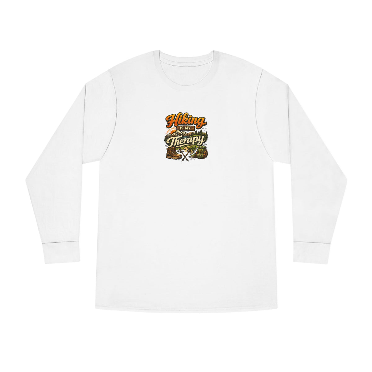 Women's Hiking Is My Therapy Long Sleeve Shirt Funny Hiking Tee Outdoor Nature Lover Gift Camping Trail Top 7 colors 100% cotton