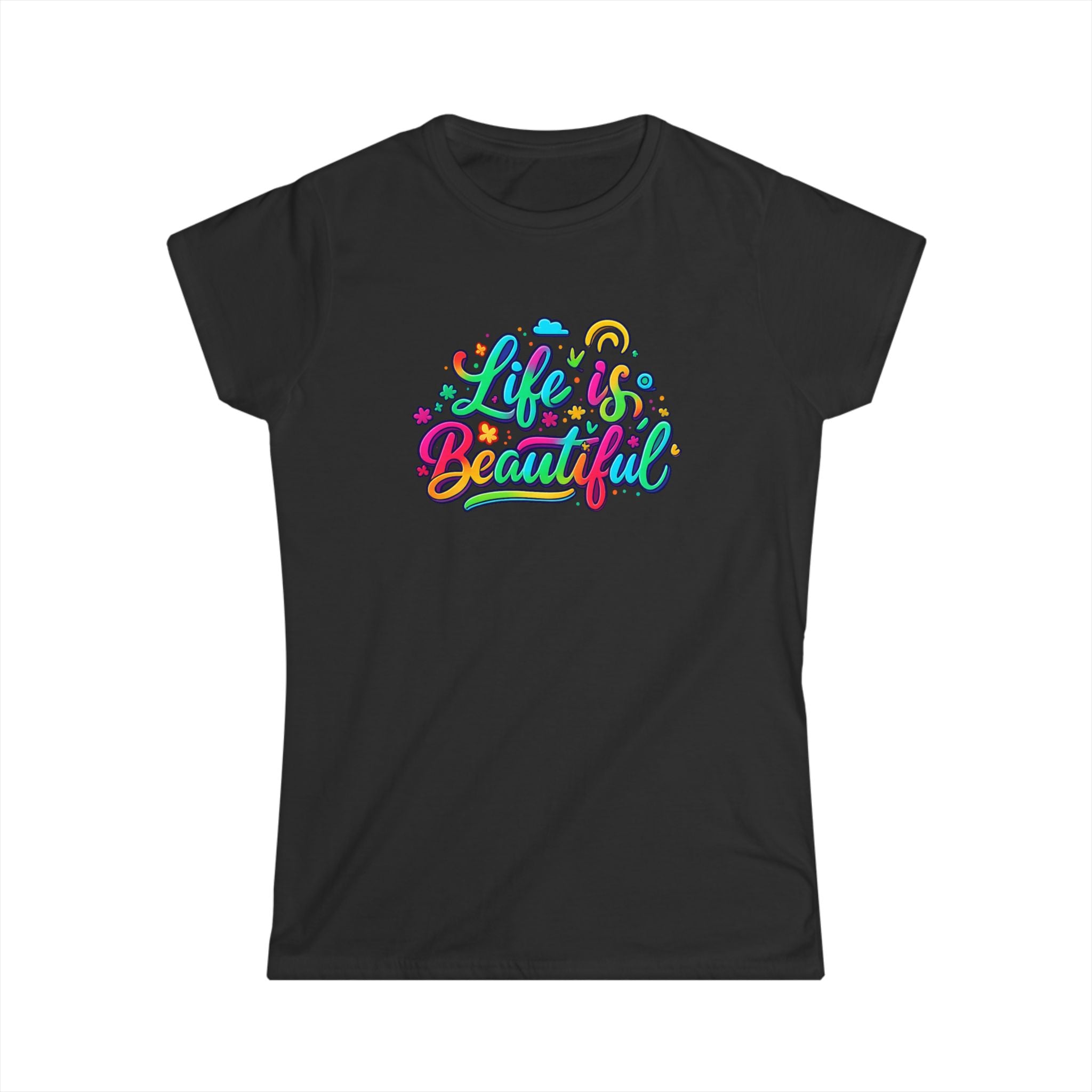 Life Is Beautiful Women's Tee Colorful Positive Vibes Shirt for Her 5 colors 100% cotton