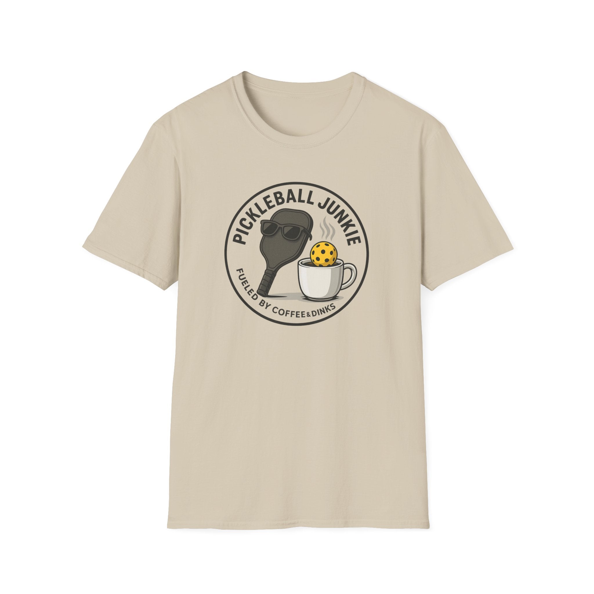 Sats and Stripes Pickleball Junkie Tee Fueled by Coffee & Dinks Sand