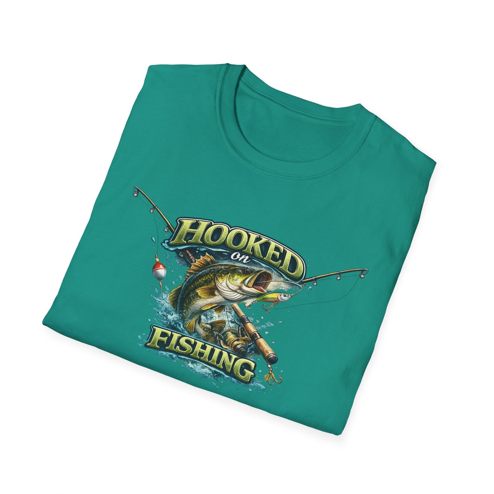 Hooked on Fishing T-Shirt Bass Fishing Graphic Tee for Anglers 8 colors 100% cotton