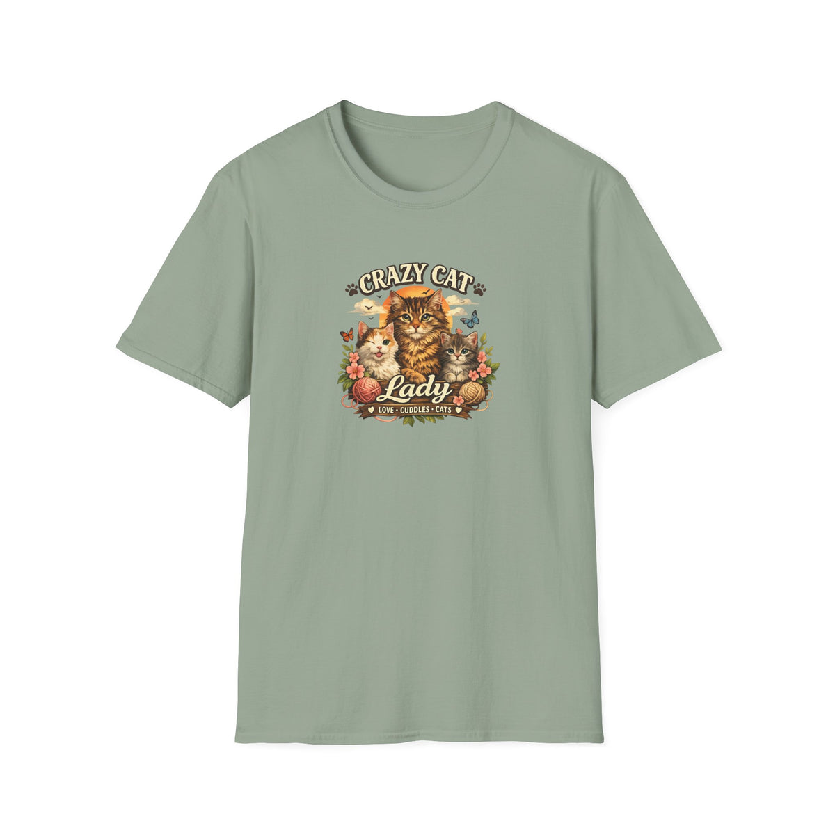 SatsandStripes.com Crazy Cat Lady T-Shirt Funny Cat Lover Shirt Cat Mom Tee Cute Cat Graphic Shirt Gift for Cat Lovers Sage