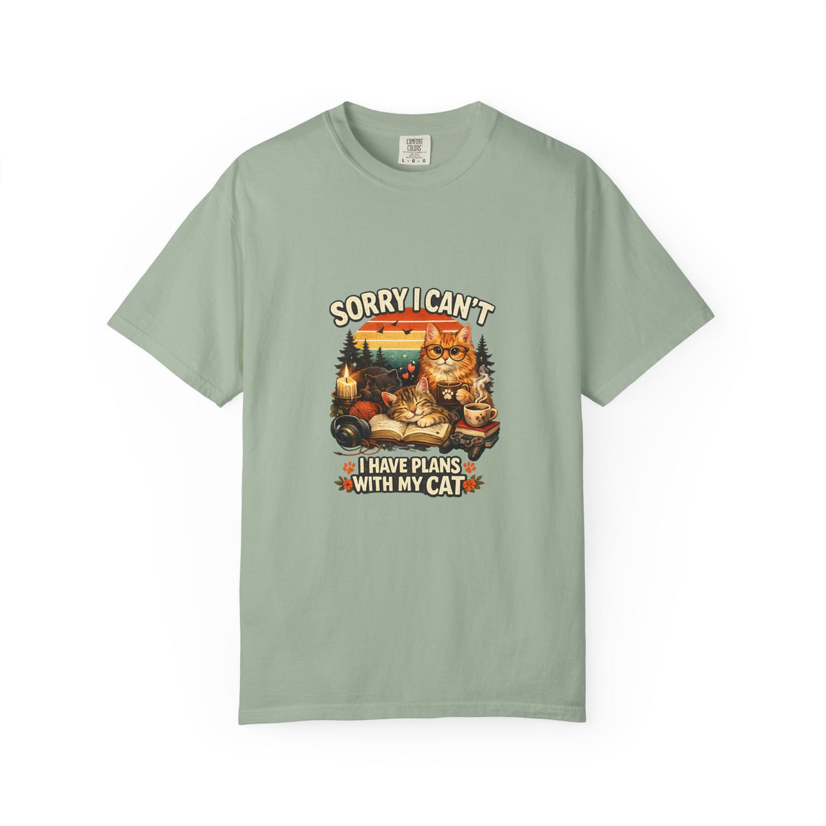 SatsandStripes.com Sorry I Can't I Have Plans With My Cat T-Shirt Funny Cat Lover Shirt Cat Mom Tee Gift for Cat Owners Sage
